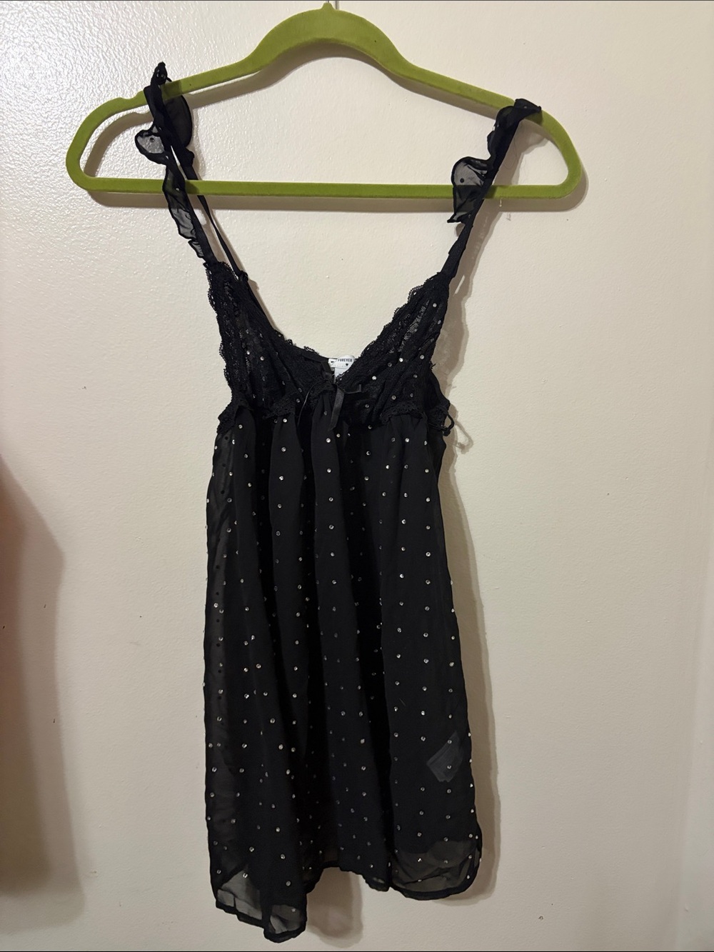 Forever 21 Black Polka Dot Ruffle-Trim Chemise